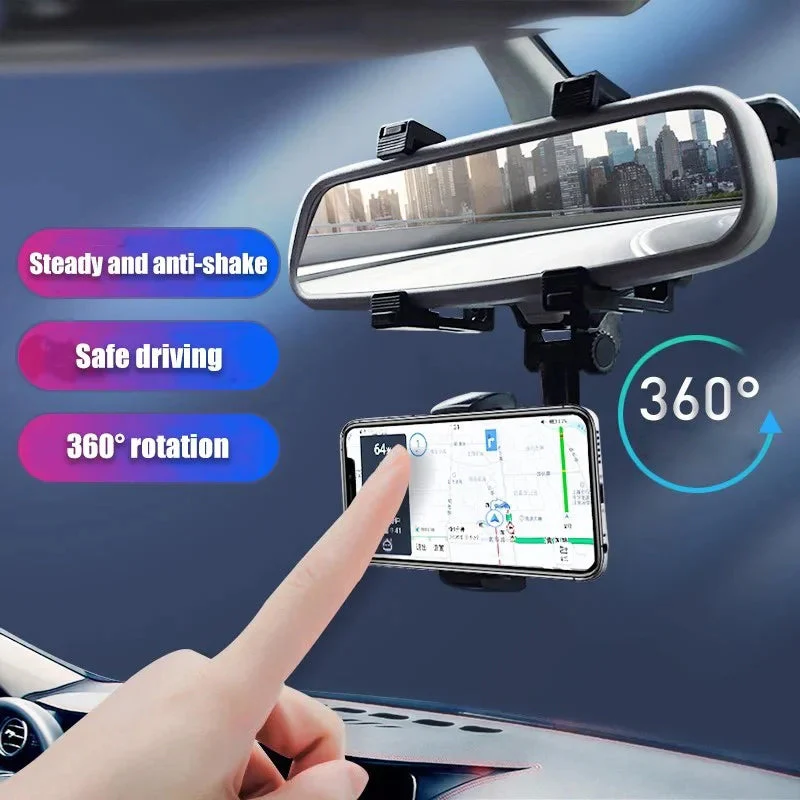 Multifunctional 360 Rotatable Car Rearview Mirror Phone Holder - Image 2