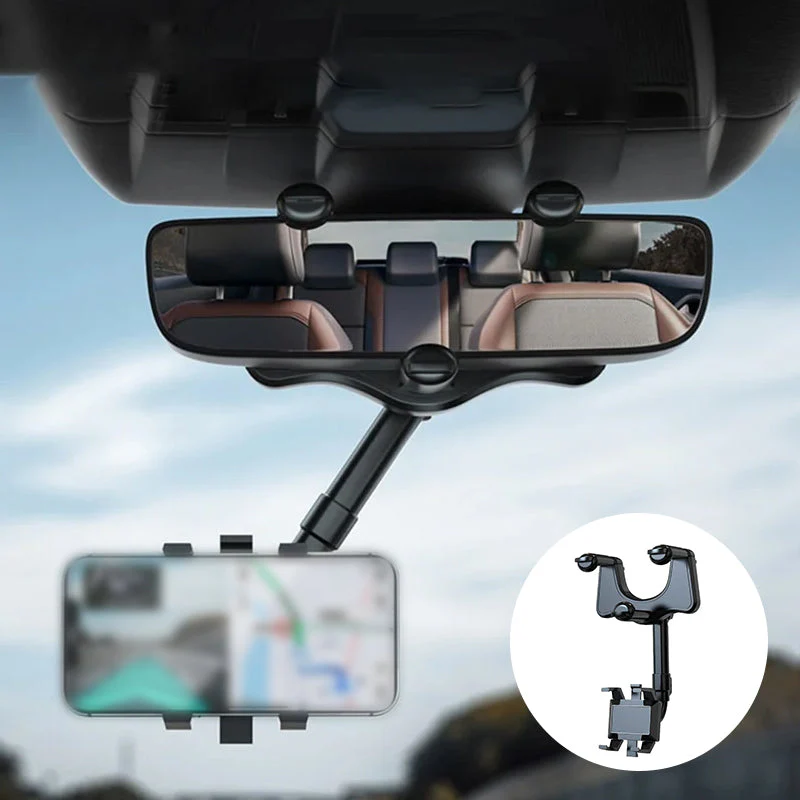 Multifunctional 360 Rotatable Car Rearview Mirror Phone Holder - Image 3