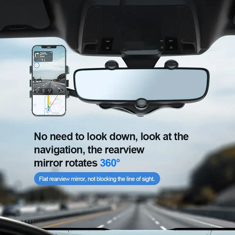Multifunctional 360 Rotatable Car Rearview Mirror Phone Holder - Image 4