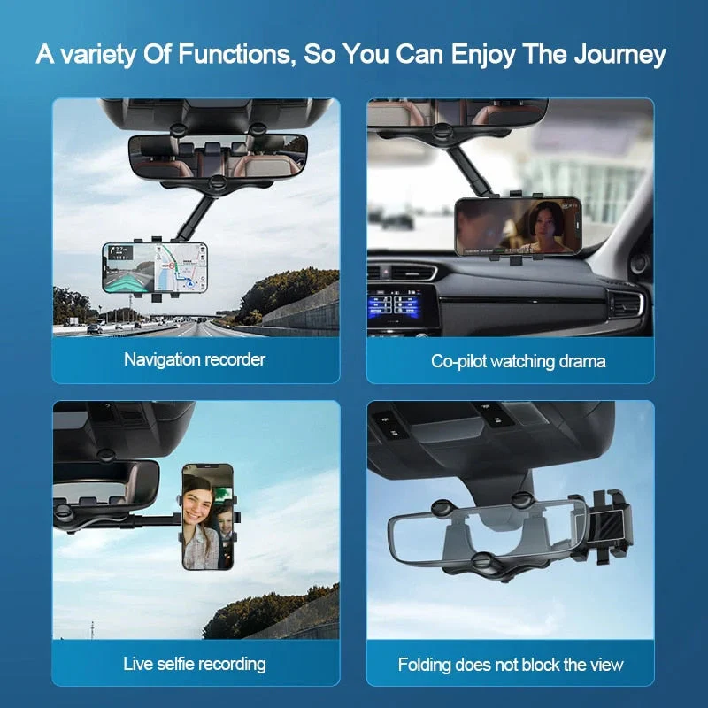 Multifunctional 360 Rotatable Car Rearview Mirror Phone Holder - Image 6