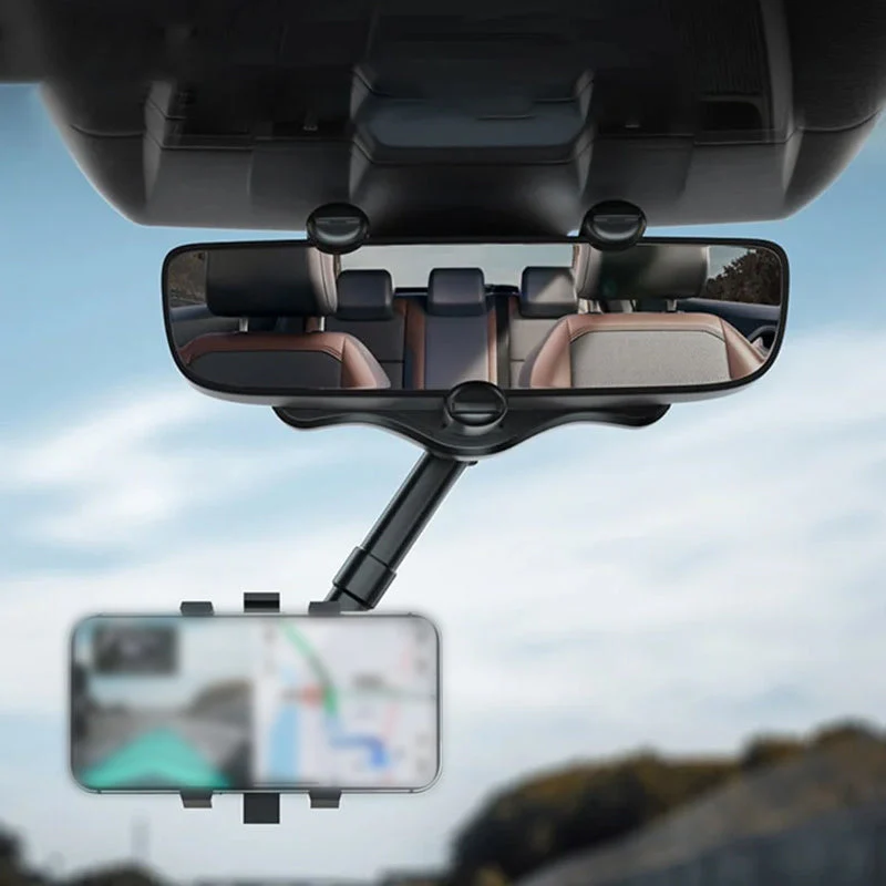 Multifunctional 360 Rotatable Car Rearview Mirror Phone Holder - Image 9