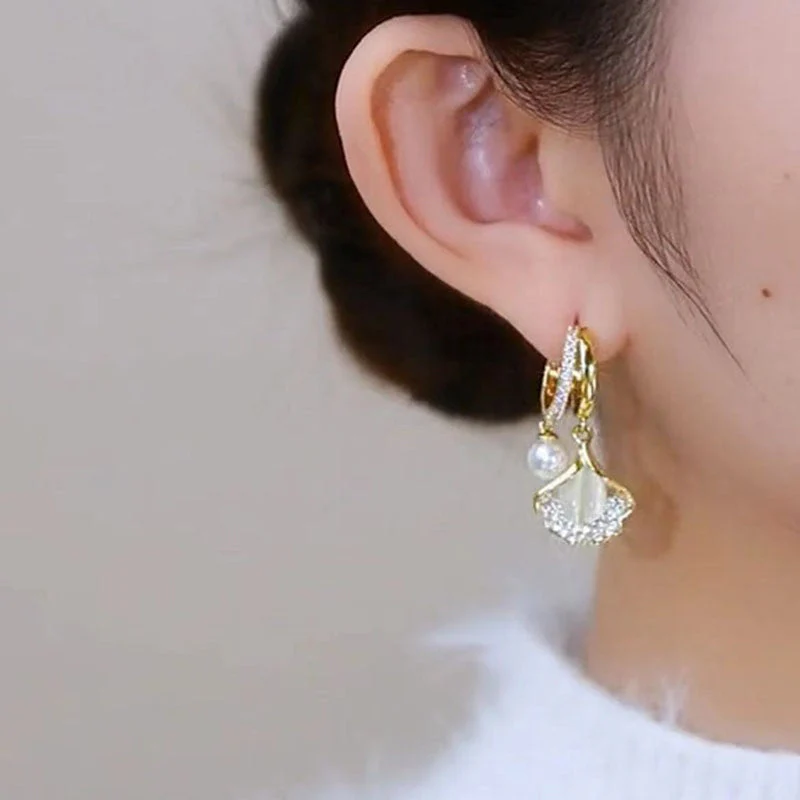 Opal Ginkgo Leaf Earrings - Image 3