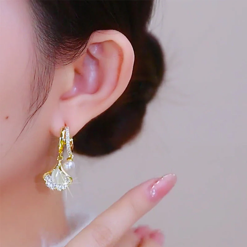 Opal Ginkgo Leaf Earrings - Image 6
