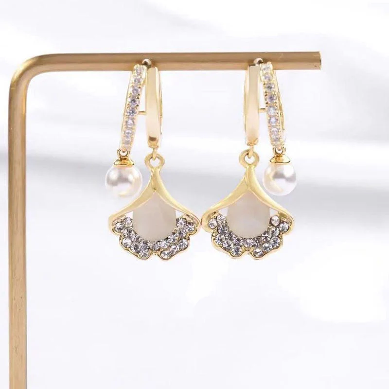 Opal Ginkgo Leaf Earrings - Image 7