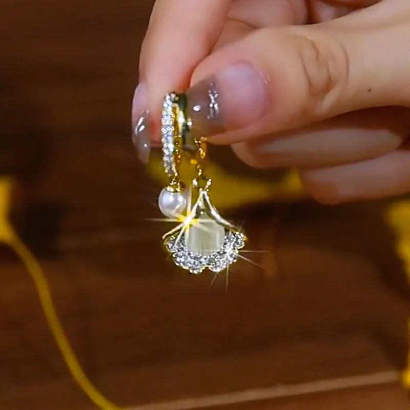 Opal Ginkgo Leaf Earrings - Image 8