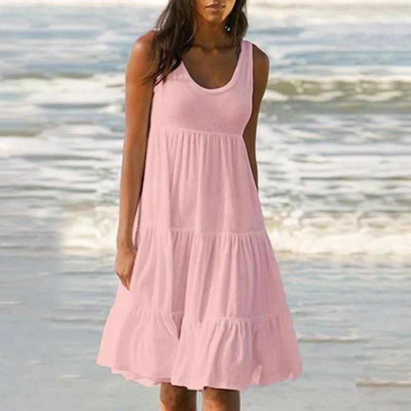Paneled Solid Sleeveless Beach Midi Dress - Image 12
