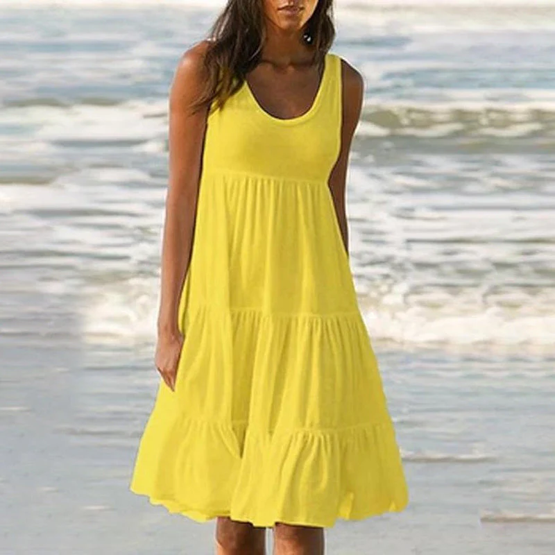 Paneled Solid Sleeveless Beach Midi Dress - Image 13