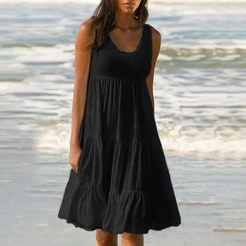 Paneled Solid Sleeveless Beach Midi Dress - Image 15