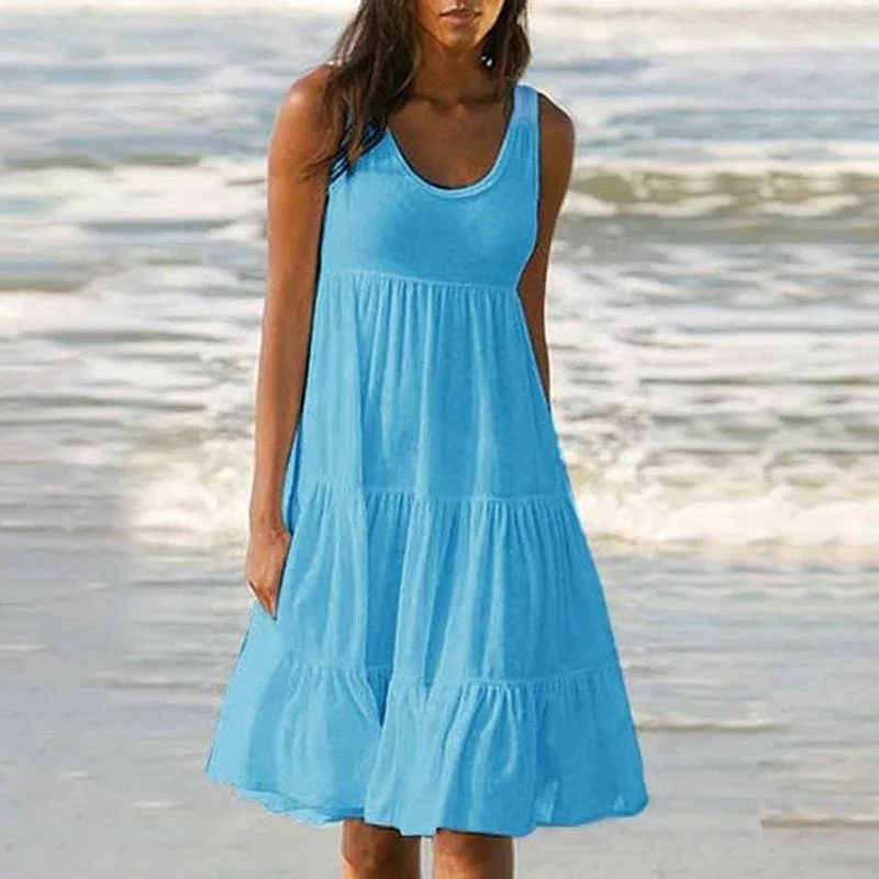 Paneled Solid Sleeveless Beach Midi Dress - Image 2