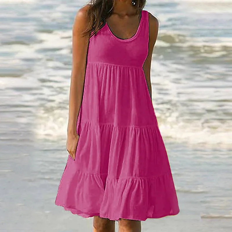 Paneled Solid Sleeveless Beach Midi Dress - Image 5