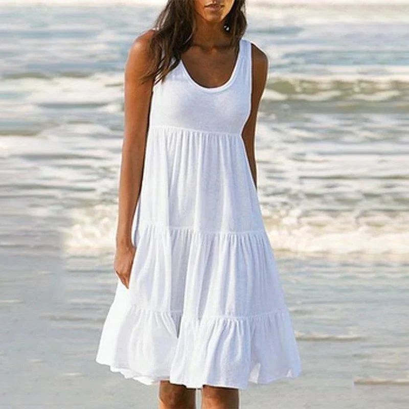 Paneled Solid Sleeveless Beach Midi Dress - Image 7