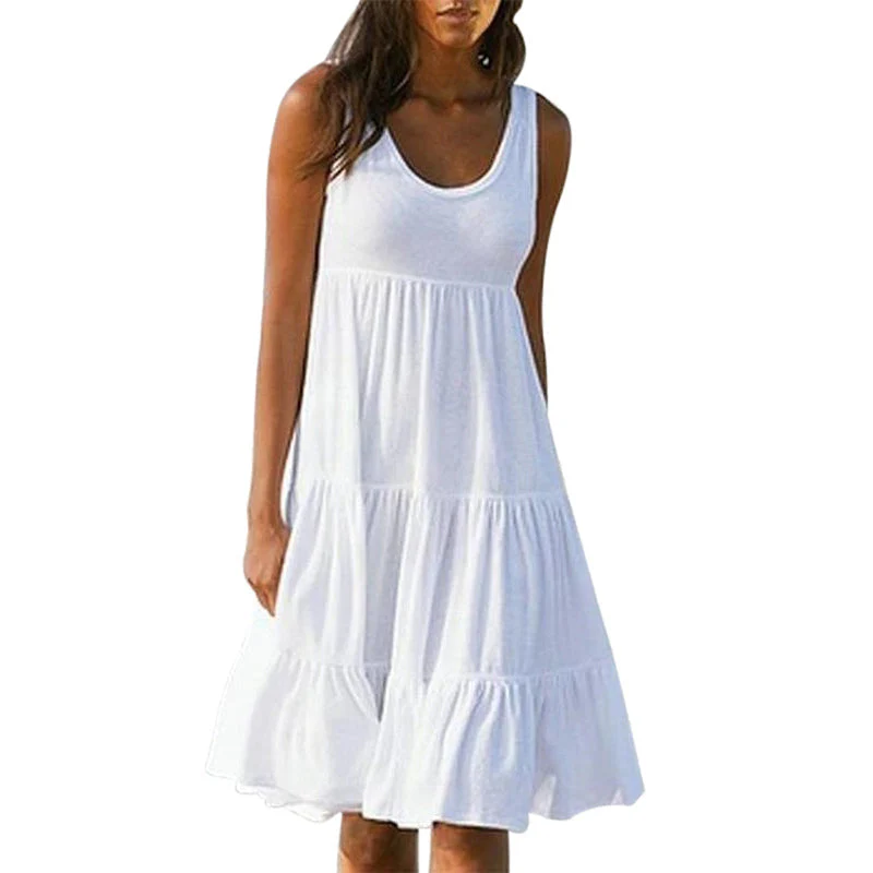Paneled Solid Sleeveless Beach Midi Dress - Image 8