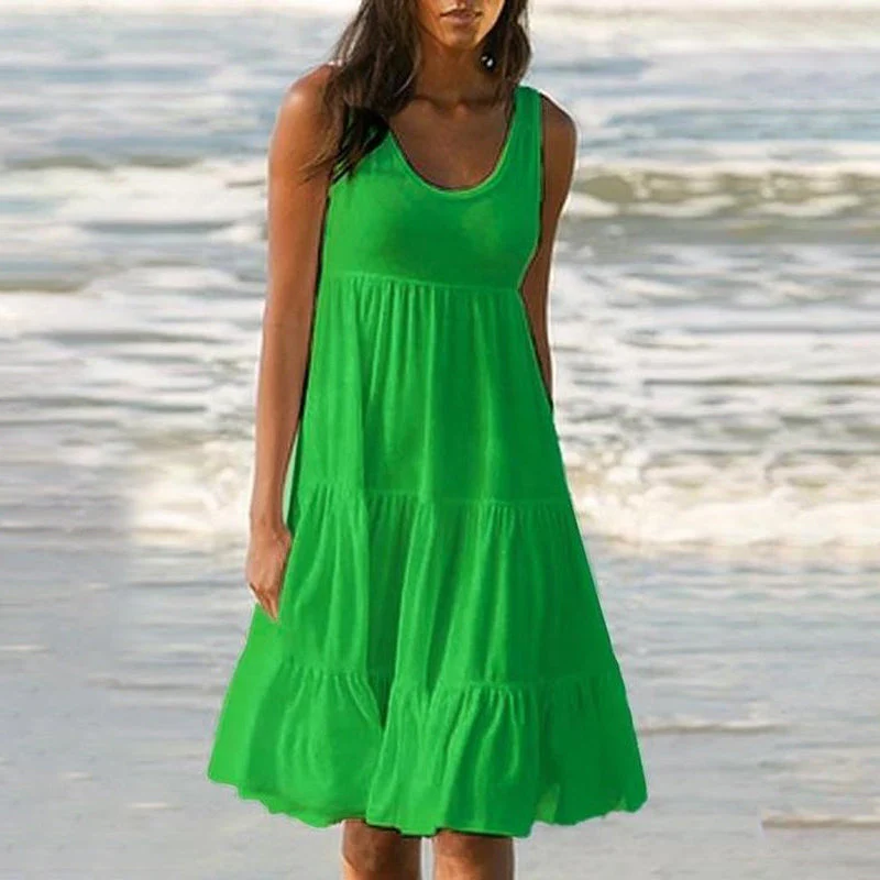 Paneled Solid Sleeveless Beach Midi Dress - Image 9