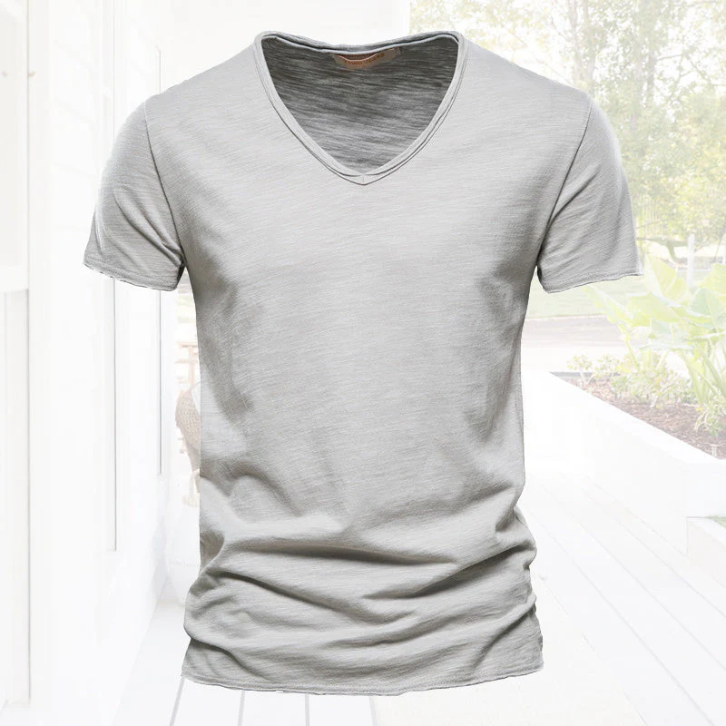 Plain Slub cotton V-neck T-shirt - Image 10