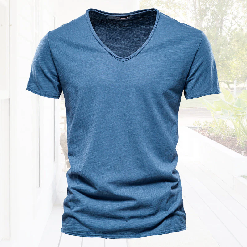 Plain Slub cotton V-neck T-shirt - Image 12