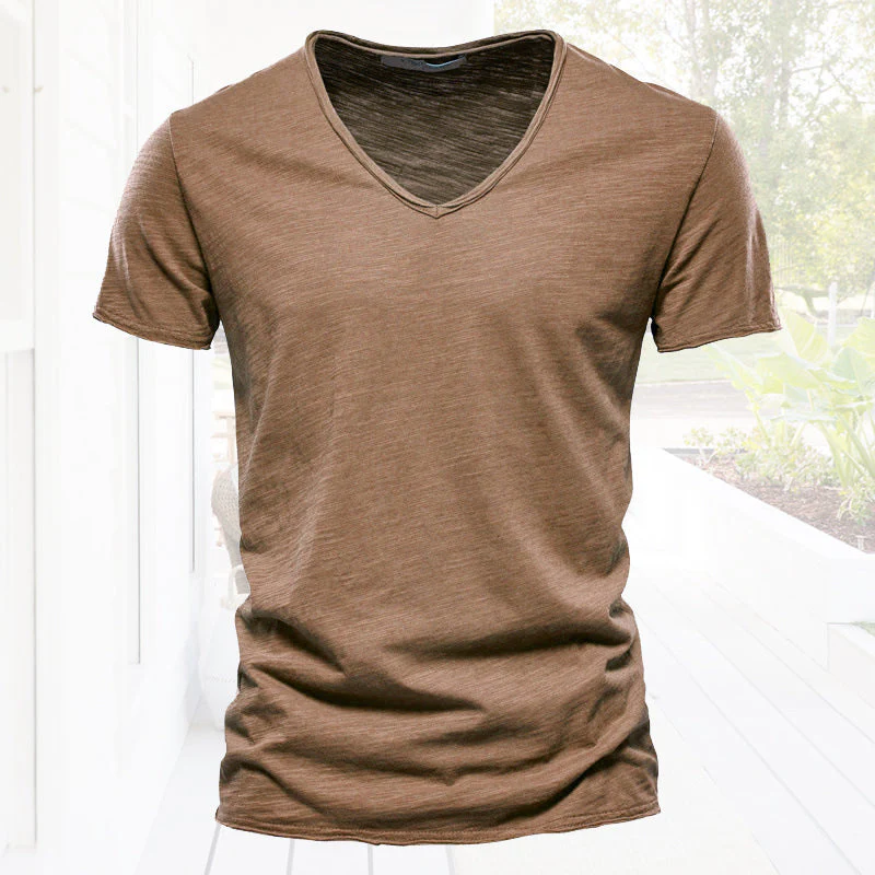 Plain Slub cotton V-neck T-shirt - Image 15