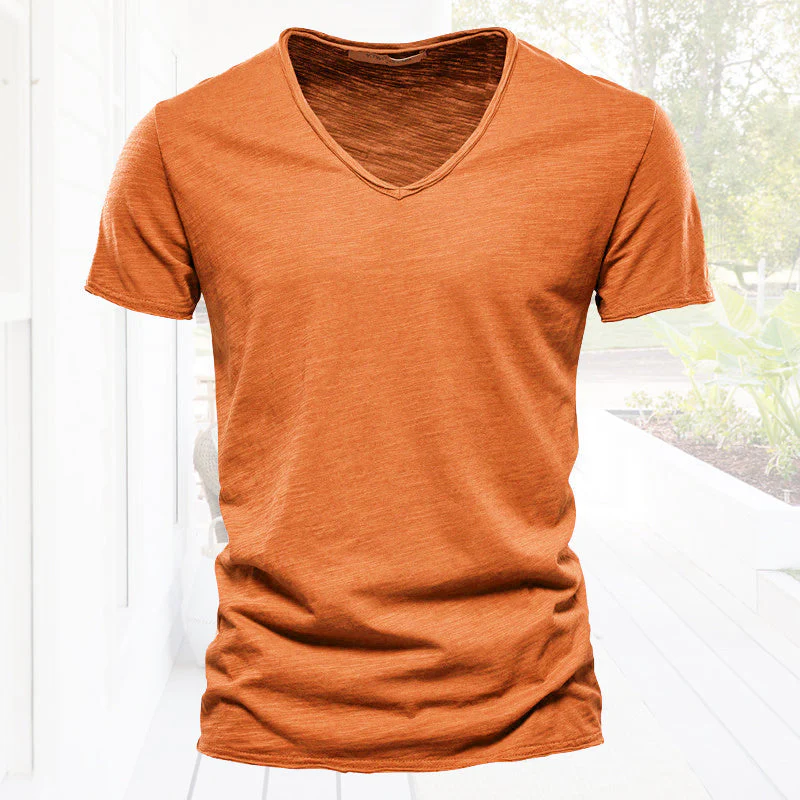 Plain Slub cotton V-neck T-shirt - Image 16