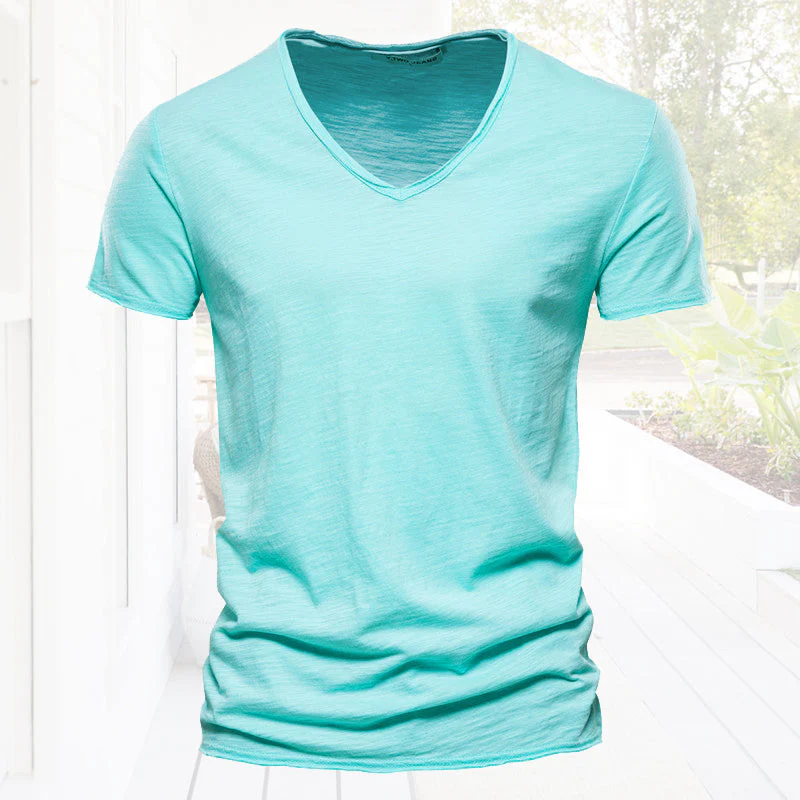 Plain Slub cotton V-neck T-shirt - Image 17