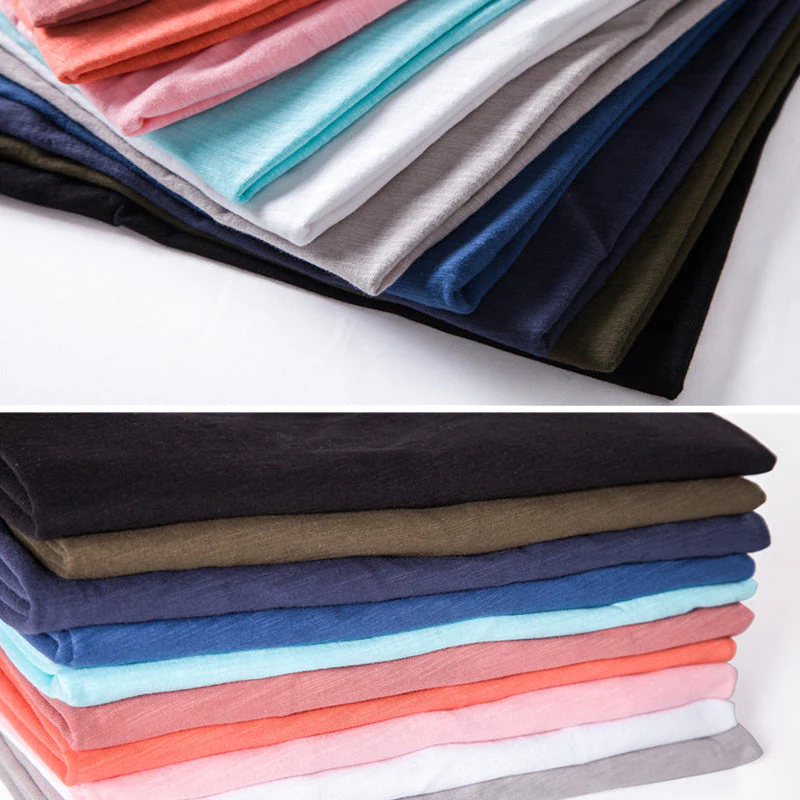 Plain Slub cotton V-neck T-shirt - Image 3