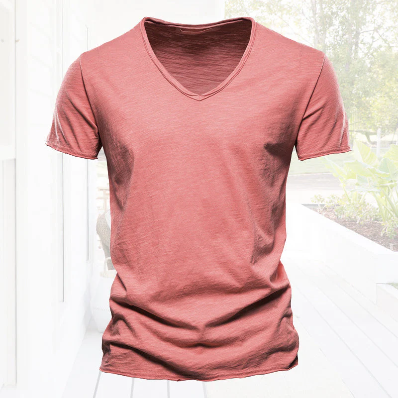 Plain Slub cotton V-neck T-shirt - Image 8