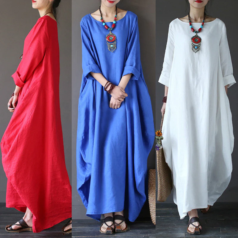 Plus Size Cotton Linen Loose Dress - Image 2