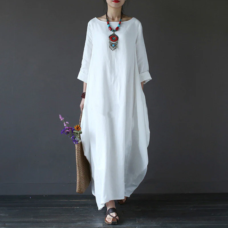 Plus Size Cotton Linen Loose Dress - Image 3