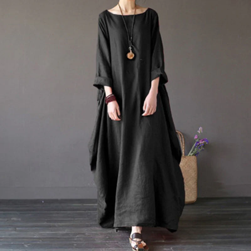 Plus Size Cotton Linen Loose Dress - Image 4
