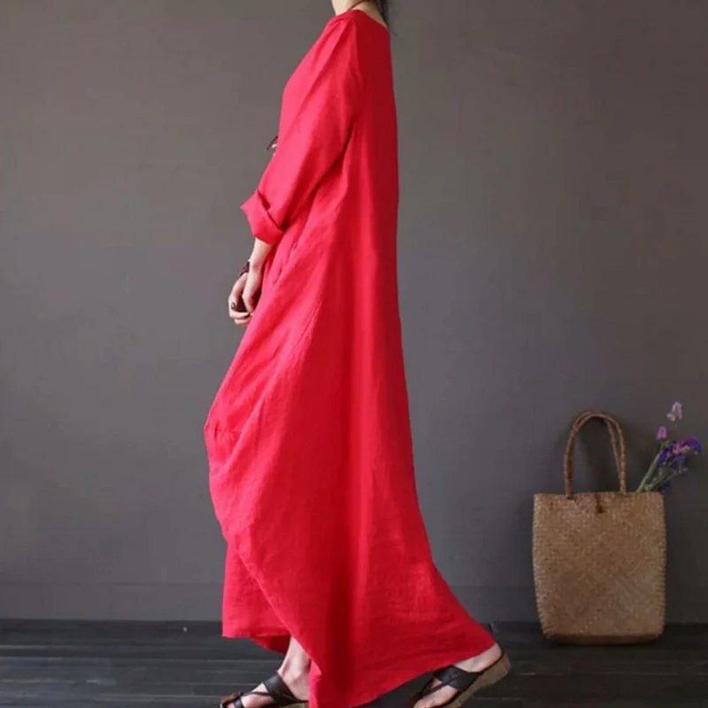 Plus Size Cotton Linen Loose Dress - Image 5