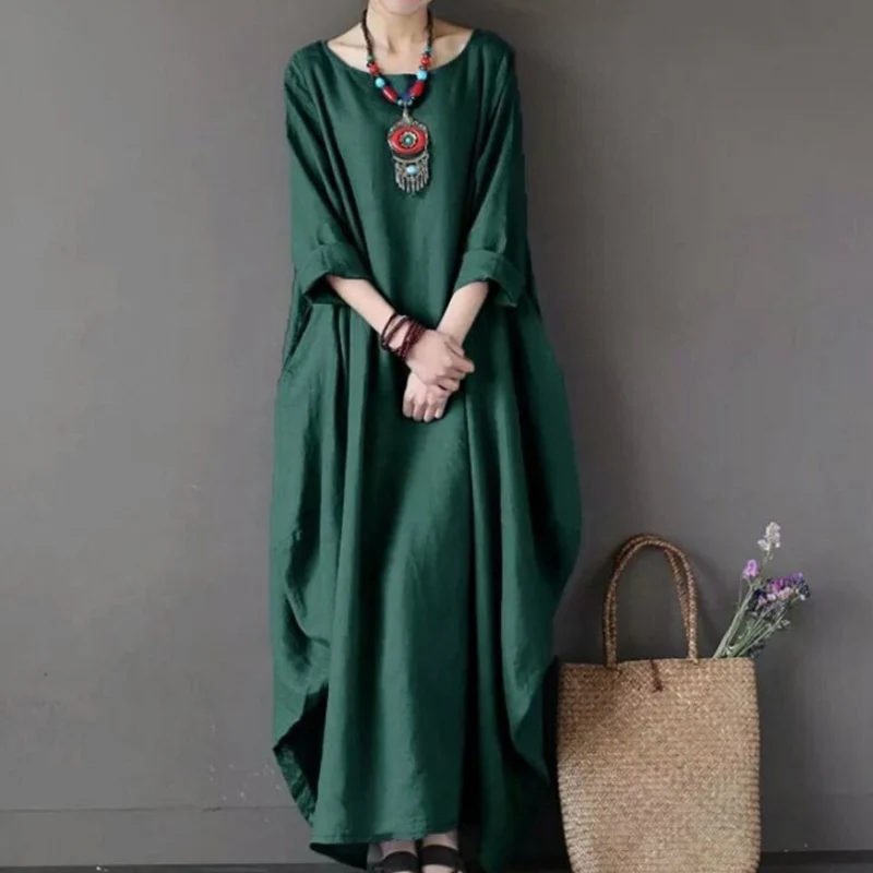Plus Size Cotton Linen Loose Dress - Image 6