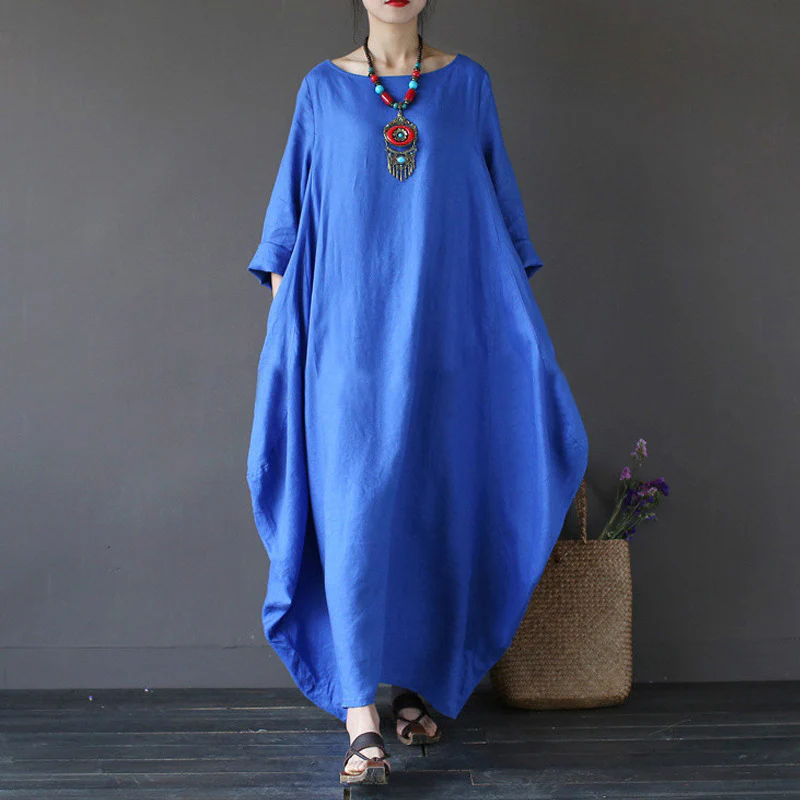 Plus Size Cotton Linen Loose Dress - Image 7