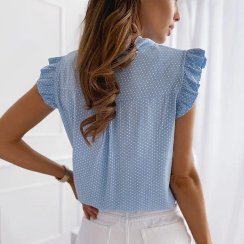 Polka Dot Bow Collar Sleeveless Blouse - Image 8