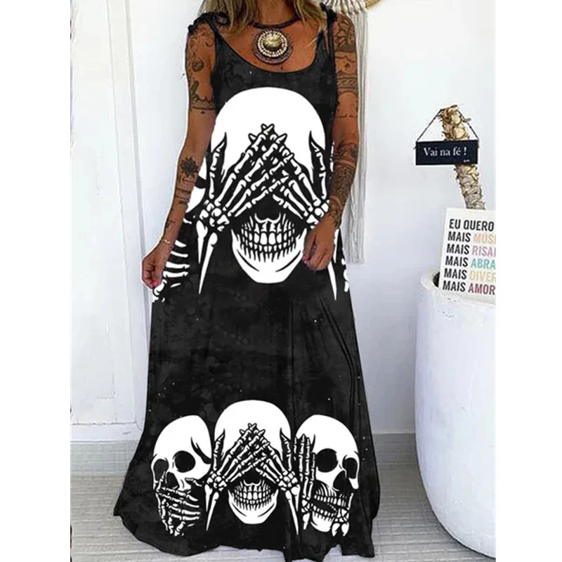 Punk Skull Loose Dress - Image 6