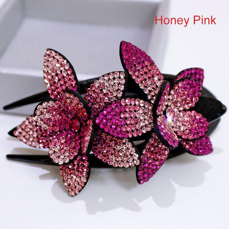 Rhinestone Double Flower Hair Clip - Image 11