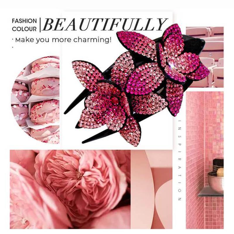 Rhinestone Double Flower Hair Clip - Image 2