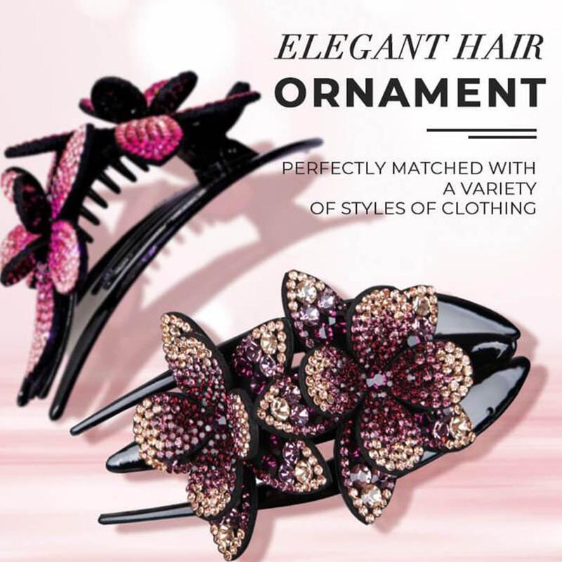 Rhinestone Double Flower Hair Clip - Image 3