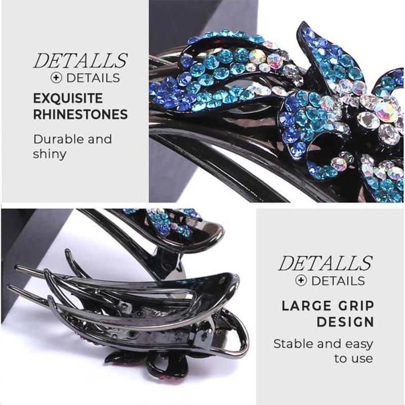 Rhinestone Double Flower Hair Clip - Image 4