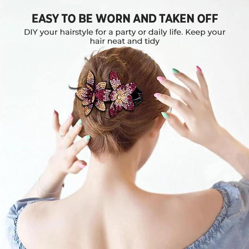Rhinestone Double Flower Hair Clip - Image 7