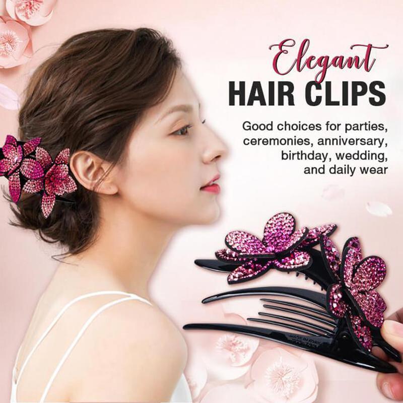 Rhinestone Double Flower Hair Clip - Image 8