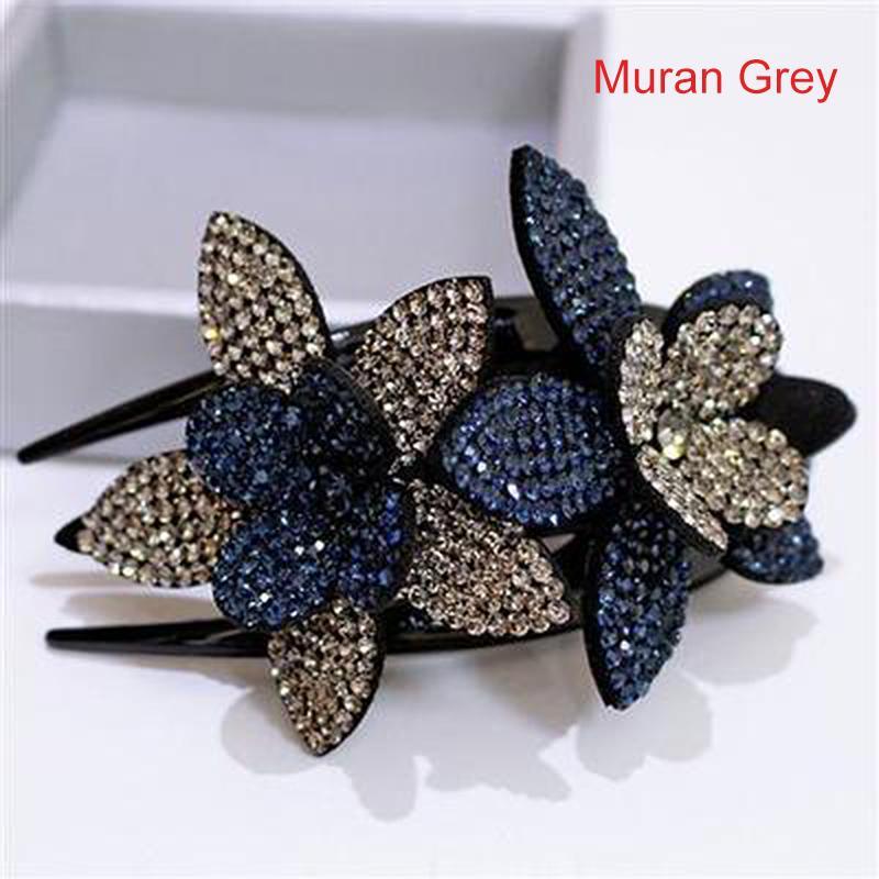 Rhinestone Double Flower Hair Clip - Image 9