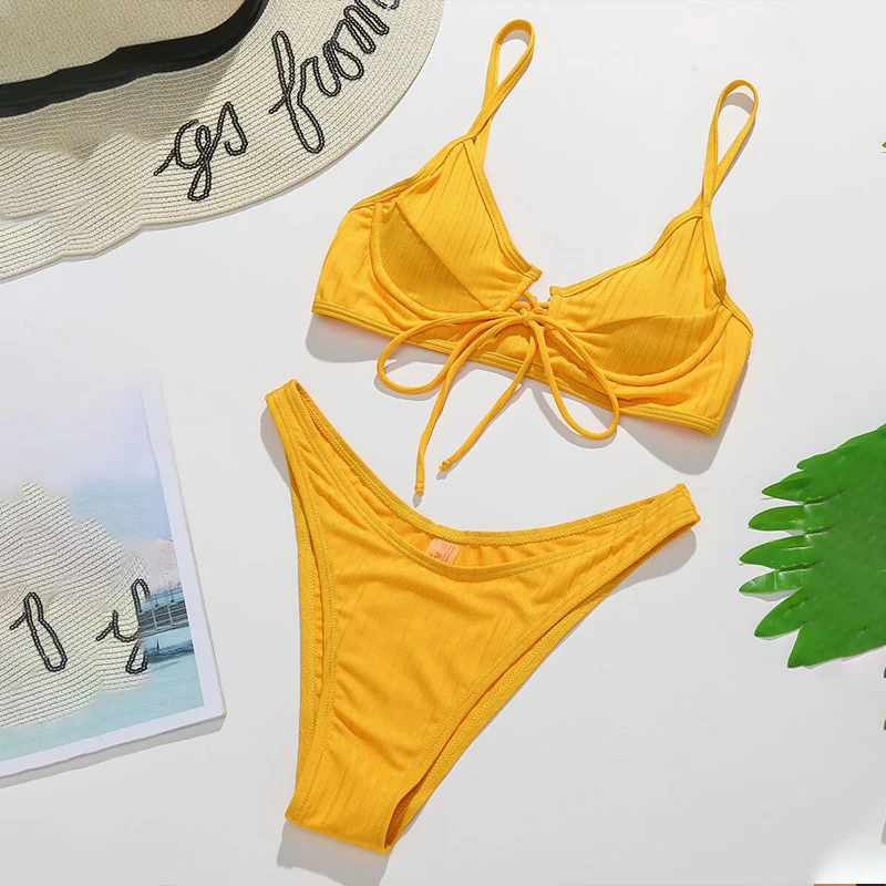 Ribbed Lace-Up Bikini Set - Image 8