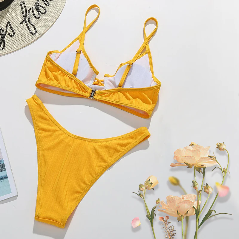 Ribbed Lace-Up Bikini Set - Image 9