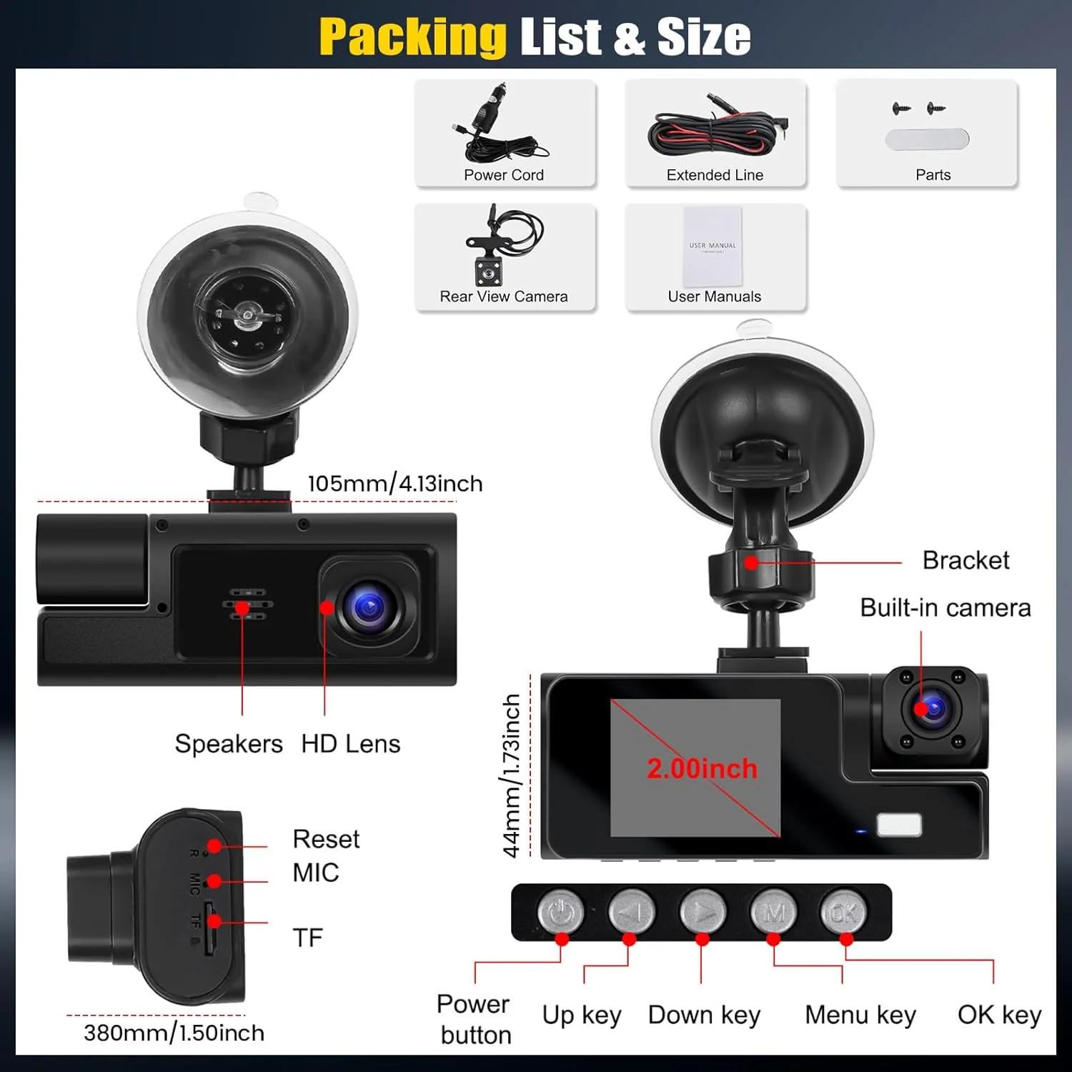 🚘3 Channel Dash Cam Front and Rear Inside - Image 10