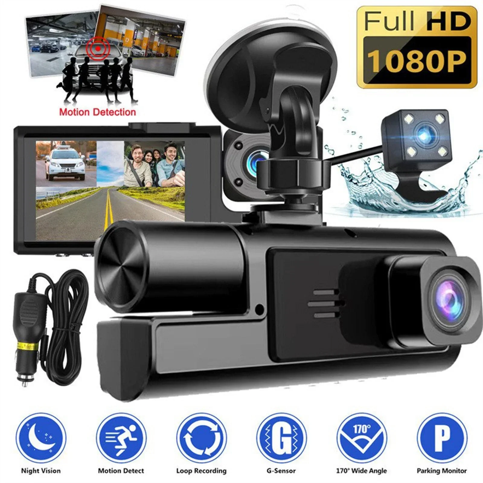 🚘3 Channel Dash Cam Front and Rear Inside - Image 5