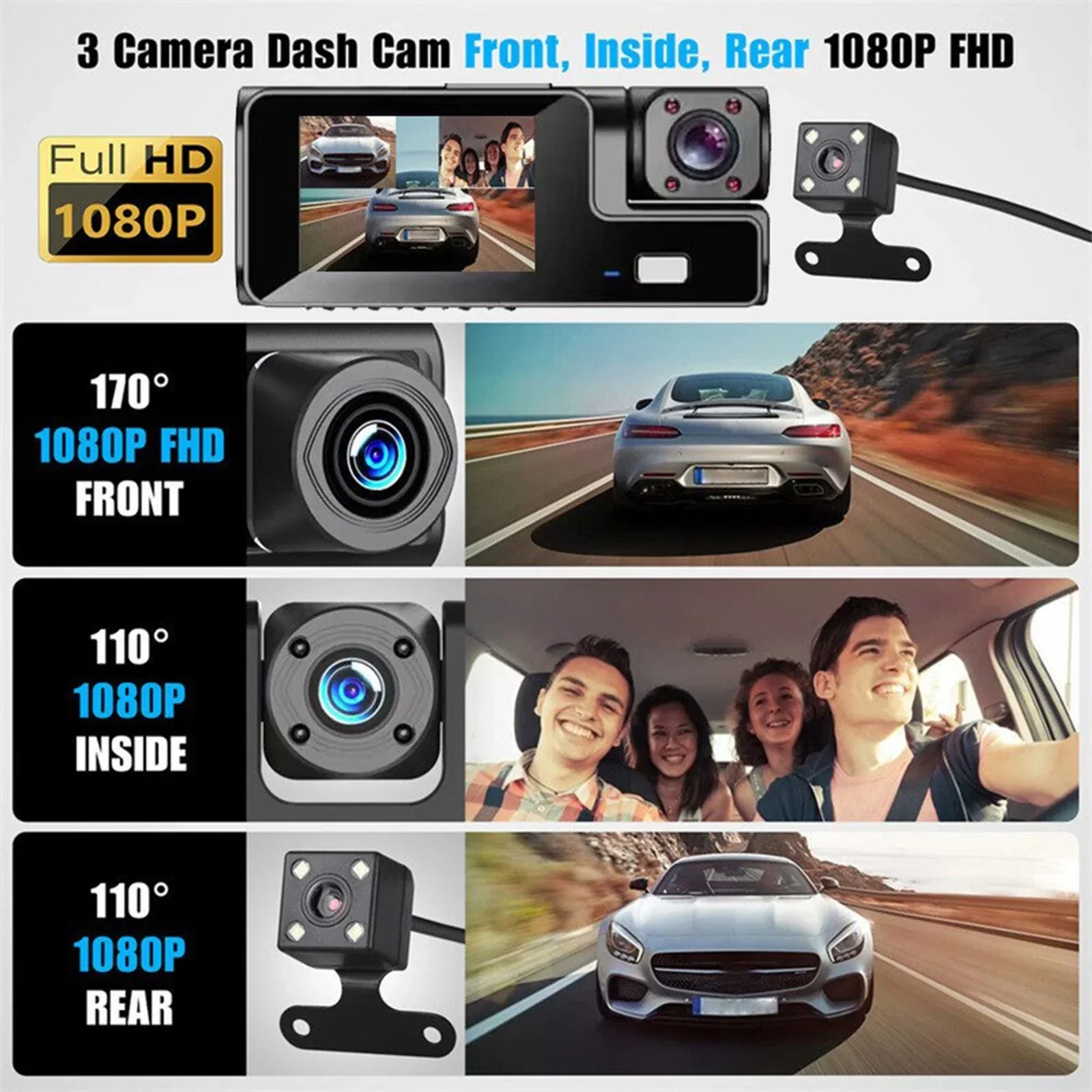 🚘3 Channel Dash Cam Front and Rear Inside - Image 9