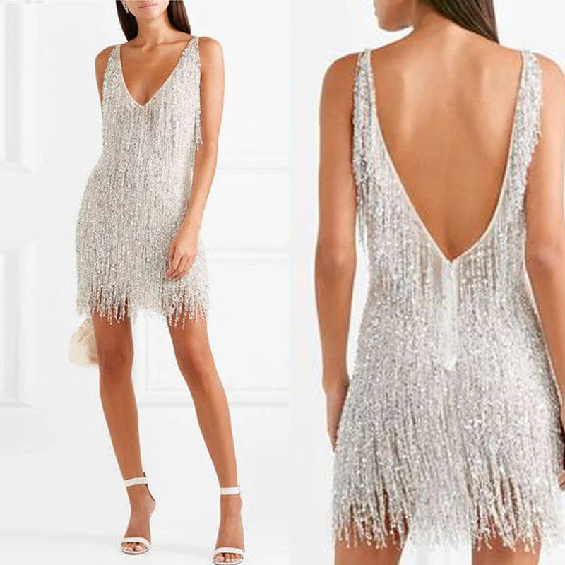 Sexy Sleeveless Fringed V-neckline Dress - Image 10