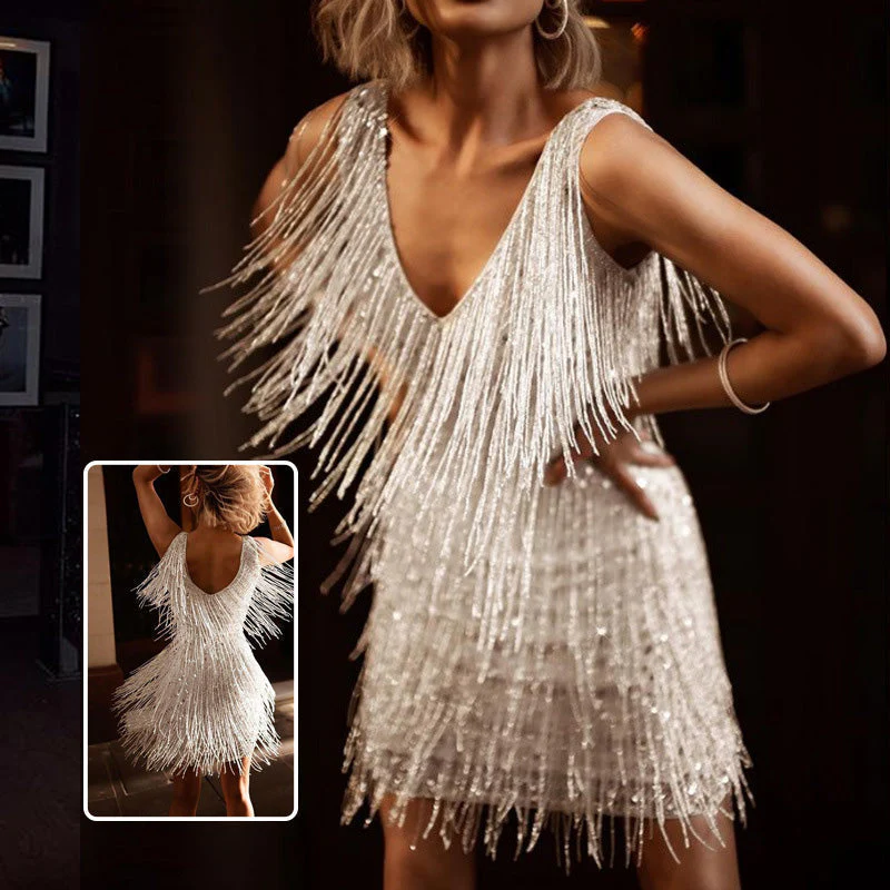 Sexy Sleeveless Fringed V-neckline Dress - Image 2