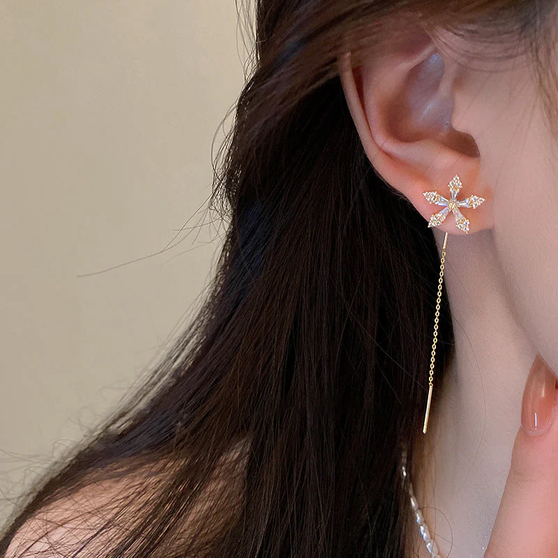 Shiny Fringe Flower Earrings - Image 2