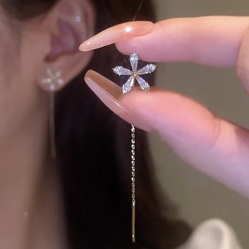 Shiny Fringe Flower Earrings - Image 4