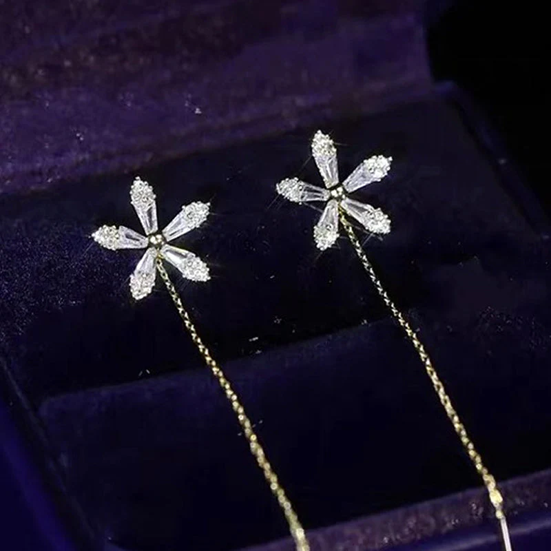 Shiny Fringe Flower Earrings - Image 7
