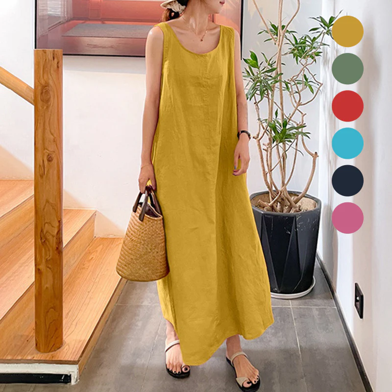 Sling Cotton Linen Sleeveless Dress - Image 2
